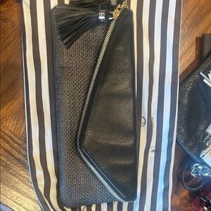 Black Leather Clutch with Tassel